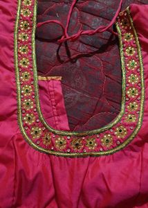 Green &amp; Gold Kanjivaram Silk Saree Work Blouse