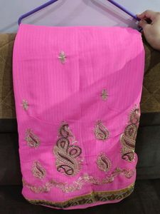 Pink Saree With Stitched Blouse