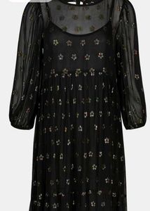 🤩Metallic Floral Jacquard &amp; Tie Back Black Dress