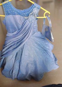 Sparkling Blue Asymmetric Party Frock &amp; Bag