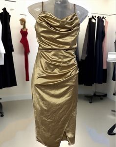 Padded Pinterest Satin Cowl Neck Midi Dress