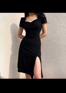 SAVANA BLACK KNEE LENGTH SLIT DRESS💗✨️