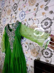 Green Anarkali Suit With Heavy Work On Neck🤩