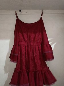 Burgundy Lace Ruffle Dress