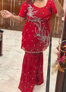 ✨Red Bead-Embroidered Sharara Set! ✨