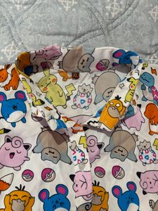 Cartoon Print Button-Up Shirt