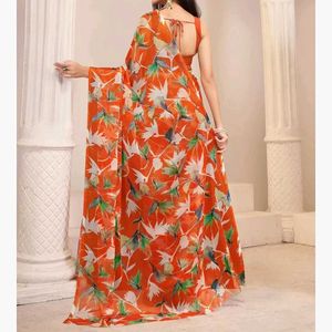 Orange Floral Saree