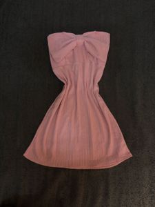 Korean Pink Bow strapless Mini Dress
