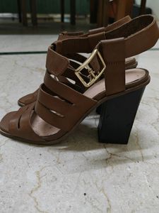 Clarks Tan Leather Block Heels