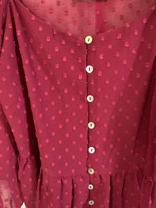 Only Burgundy Swiss Dot Button-Down Top