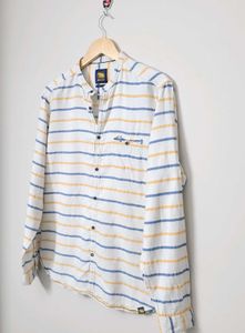 Men Slimfit White Striped Cotton Shirt