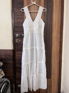 White Tiered Maxi Dress with Lace