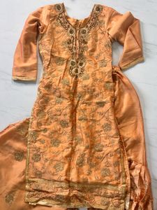 Elegant Peach Embroidered Suit Set