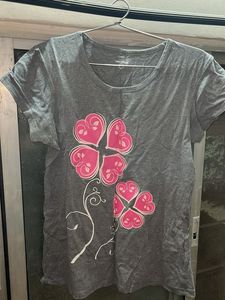 Gray Tee with Floral Design