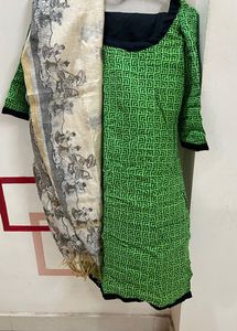 3/4th Kurta Stiched Cotton Suit Set With Dupatta