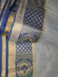 Elegant White &amp; Blue Saree