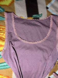 Mauve Tank Top with Lace Trim