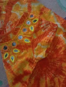Orange Embroidered Mirror Work Kurti