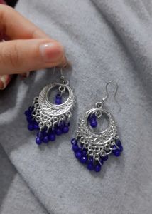 Blue Beaded Jhumka Earrings