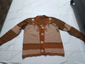 Embroidered Brown Cardigan