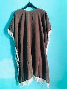 Brown Embellished Fringe Caftan