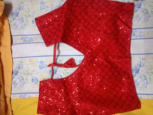Red Sequin Backless Blouse