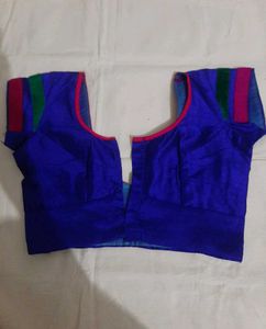 Blue Patchwork Border Saree