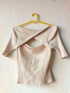 Classy Cream Ribbed Knit Cutout Crop Top