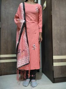Peach Embroidered Kurta Set