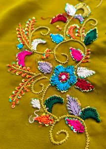 Mustard Yellow Georgette Saree hend work