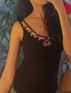 Black Embellishments Back Tie Top