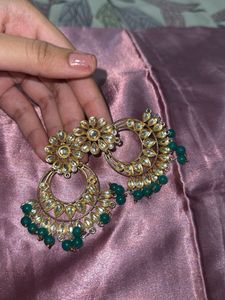 Emerald Kundan Chandbali Earrings