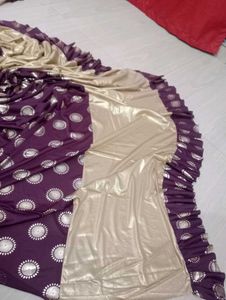 Elegant Purple &amp; Gold Ready To Wear Satin Sa