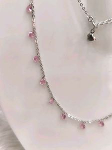 Pink Accent Layered Necklace 925 Sterling Silver