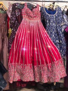 Red Sequin & Embroidery Anarkali Gown