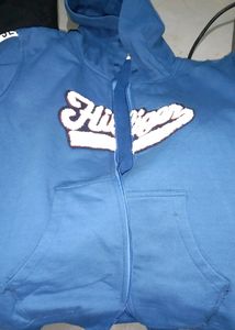 Blue Front Zipper Sweat Shirt
