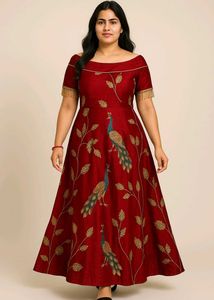 Maroon Off Shoulder Indo Western Gown