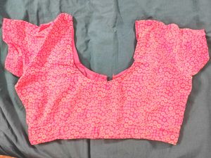 Pink Printed Blouse With Lining And Short Sleeves