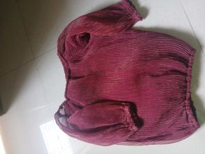 Maroon Pleated Long Sleeve Top