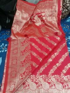 Pink &amp; Gold Banarasi Silk Saree