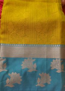 Saree Yellow And Blue Border  Partywear,wedding