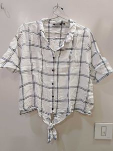 Zudio White Crop Shirt With Black Lining