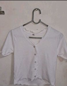 White Button-Up Crop Top