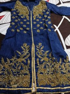 Embroidered Blue &amp; Gold Kurti