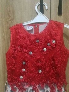 Girl&#39;s Red Heart Print Dress