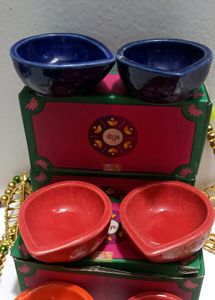 Festive Ceramic Diya Set Of 8
