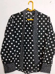Black White Dotted Designer Shirt For Women&#39;s