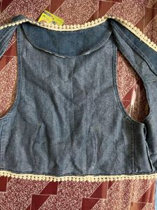 Denim Vest/ Waistcoat with Lace Tri