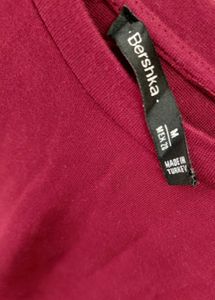 BERSHKA Burgundy Drop-Shoulder Top