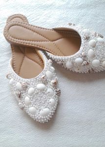 Pearl &amp; Shell Embellished Slides